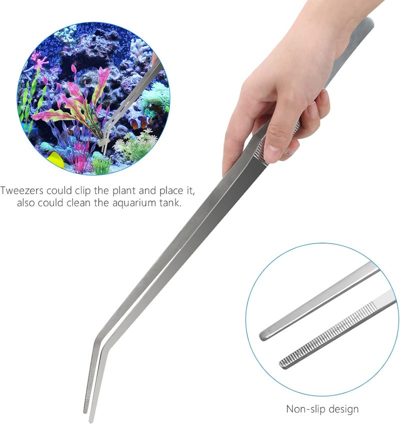 Liveek Aquarium Aquascape Tools Kit 15in, 4 in 1 Anti-Rust Aquatic Plant Aquascaping Tool Stainless Steel Tweezers Scissor Spatula for Aquarium Tank Clean Fish Tank Aquascape Accessories Set(Silver) - Image 5